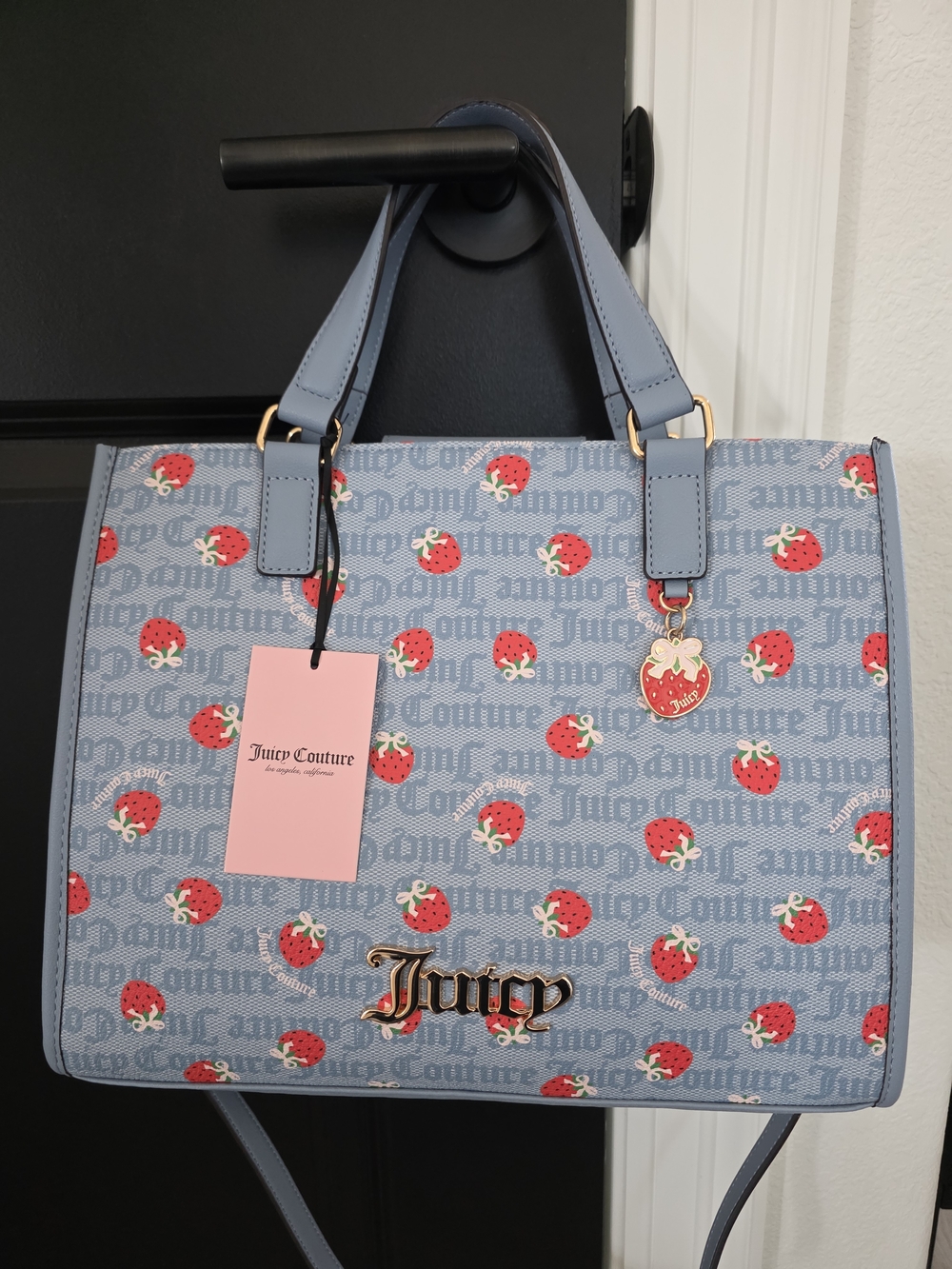 NWT Juicy Couture Berry Sweer Tote Bag - Dusty Blue/Red I